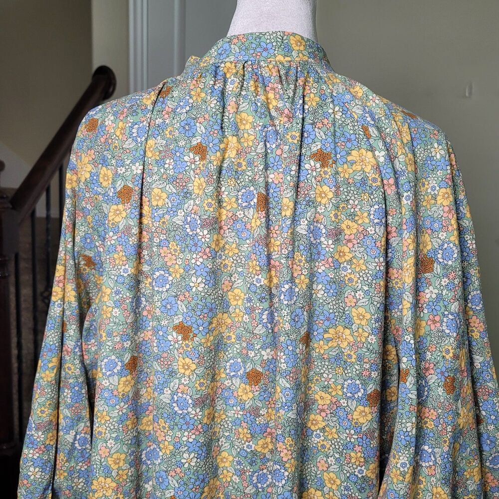 MABLE Cottagecore Tiered Maxi Shirt Dress Groovy Floral Print Spring Vacation - Picture 13 of 16